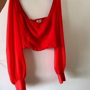 Urban outfitters red crop top with sheer puff sleeves